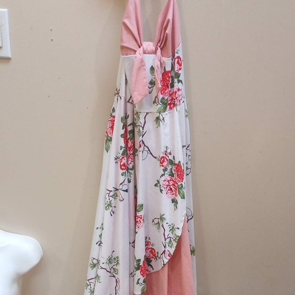 Floral Pink and White Halter Dress